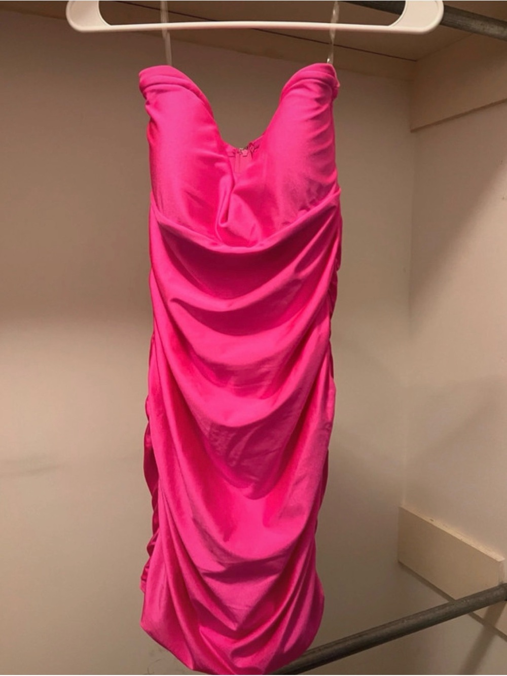 Strapless Ruched Hot Pink Hoco/Special Occassion Dress - Size L